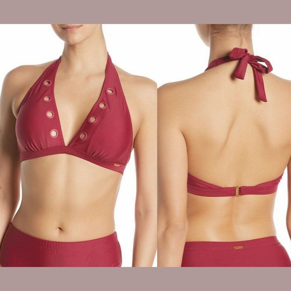 NWT Nicole Miller Grommet Triangle Bikini‎ Top in Burgundy Red  [SZ 6 ]